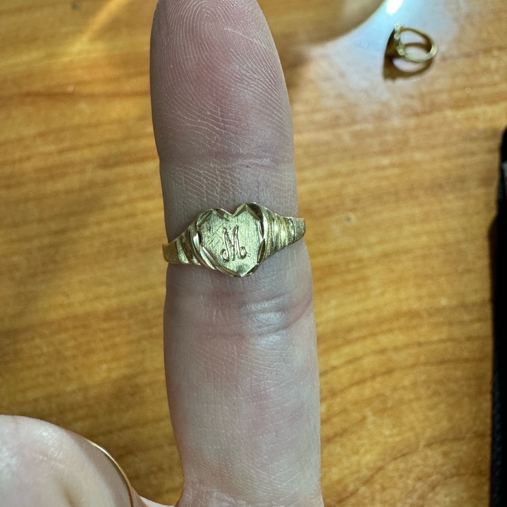 14k Heart Signet “M” Ring